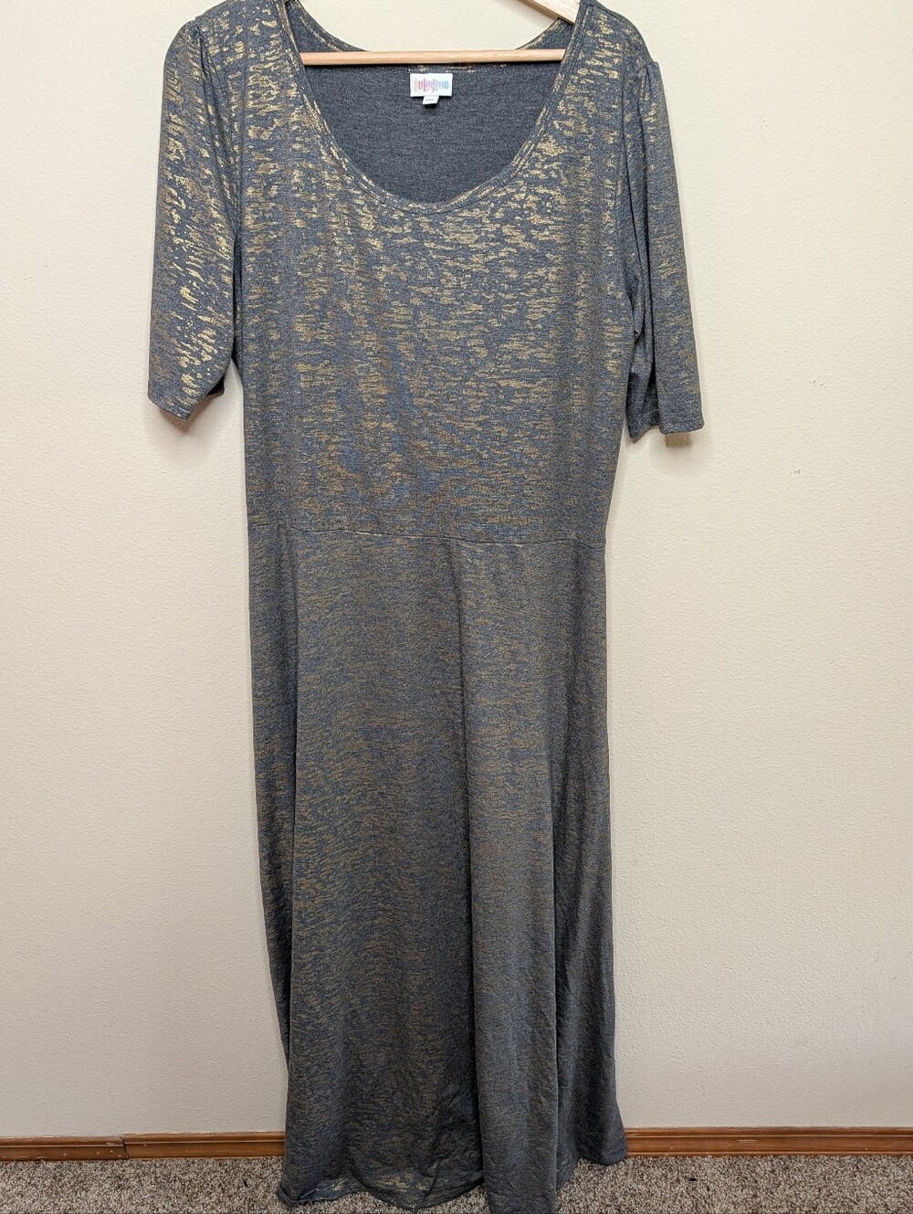 LuLaRoe Nicole Limited Edition Gray Gold Foil Maxi Dress 3XL